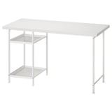LAGKAPTEN: mesa de metal branco com prateleiras de rede, retangular, design minimalista moderno para eficiência do espaço de trabalho.