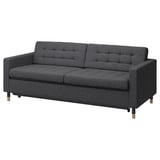 Sofá LANDSKRONA cinzento escuro, design moderno, almofadas macias, pernas de carvalho resistentes.