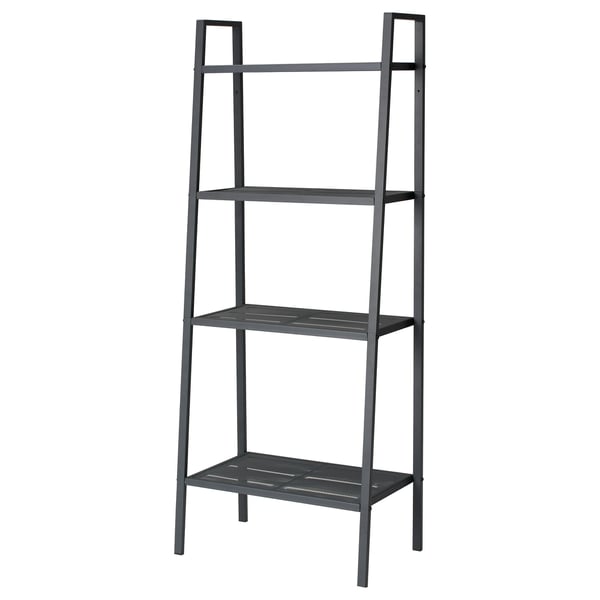 Estante LERBERG vazia preta com três níveis. Seu design elegante e minimalista oferece amplo armazenamento para itens de vários tamanhos.