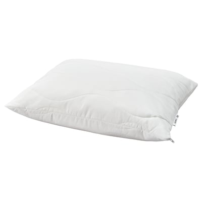 Almofada ergonómica branca LÖKSTAMFLY, espuma viscoelástica desfiada, detalhe de fecho, capa macia acolchoada, conforto para dormir de costas e de lado.