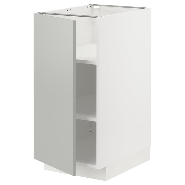 Armário branco METOD, design moderno e limpo, cinza claro, fibra de madeira e tinta acrílica, retangular.
