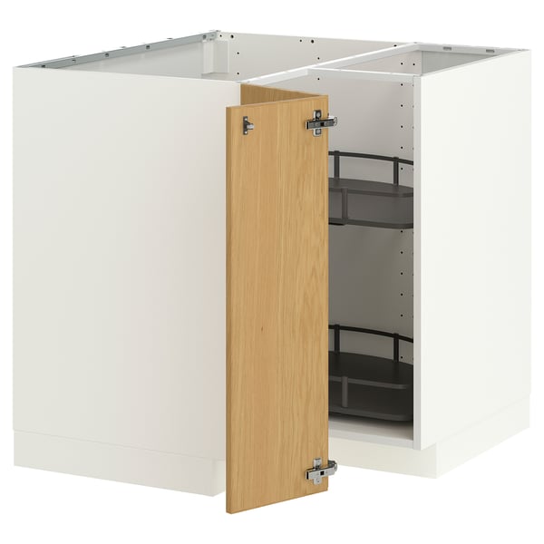 METOD Arm bx canto c/pratel giratória, branco/Sinarp chapa de carvalho, 88x88 cm