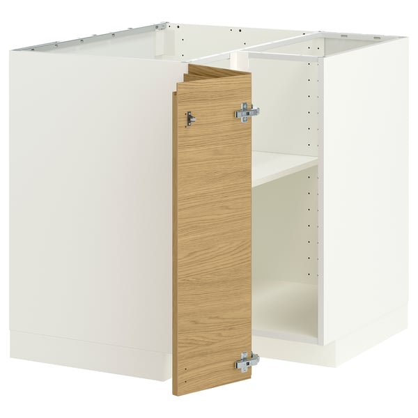 METOD Arm bx canto c/prateleira, branco/Voxtorp efeito carvalho, 88x88 cm