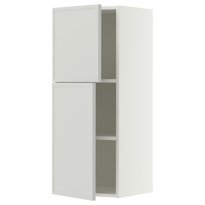 METOD Arm parede c/prateleiras/2port, branco/Aspudden cinz clr, 40x100 cm