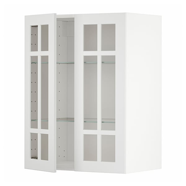 Móvel de cozinha METOD branco com portas de vidro, retangular, design moderno.