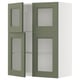 Opção: METOD Armários de cozinha de parede em verde acinzentado com portas de vidro, design moderno.