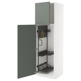 Móvel de cozinha METOD com portas verde-acinzentadas, design moderno, organizadores extraíveis.