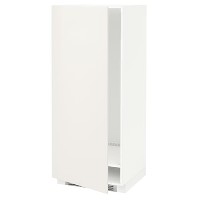 Armário branco moderno com porta única e prateleira ajustável.