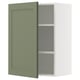 Armário de parede aberto da METOD system, branco com porta verde-acinzentada, retangular, duas prateleiras, design moderno.