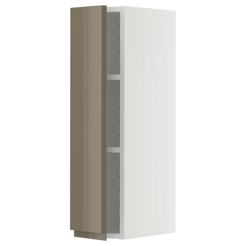 Armário METOD branco, porta castanho-acinzentada escura.