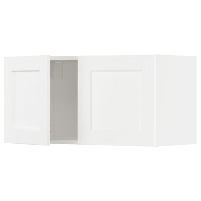 Móveis de cozinha METOD. Branco com grão de madeira. Três seções: suspensão, porta, base. Design clássico.