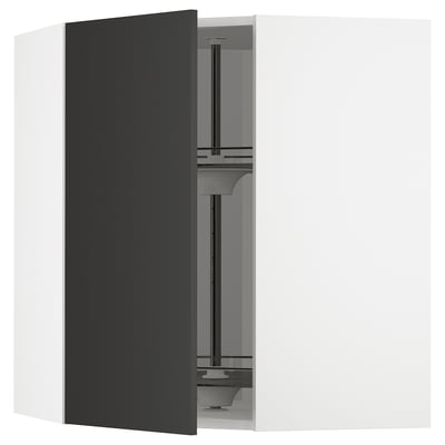 Armário de cozinha METOD preto com carrossel de vidro, moderno e elegante.