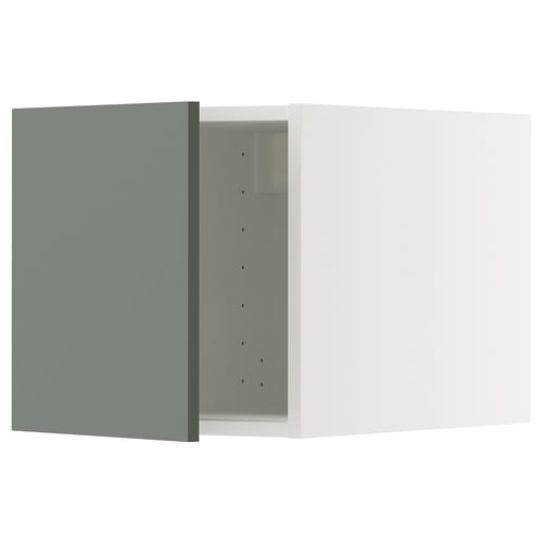 Móvel de cozinha moderno cinza-verde da ikea. Vidro fosco elegante e construção robusta.