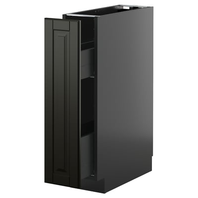 Armário de cozinha METOD preto com acabamento liso, com gaveta extraível para fácil acesso. Forma retangular, design moderno com bordas chanfradas.