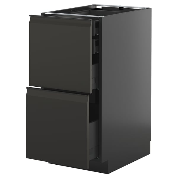 METOD armário de cozinha em preto, design moderno com duas gavetas lisas, acabamento mate, forma quadrada.