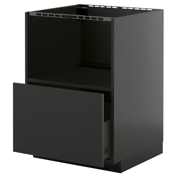 METOD / KNIVSHULT Armário baixo p/electrodom integr, preto-cinzento/Nickebo antracite mate, 60x60 cm