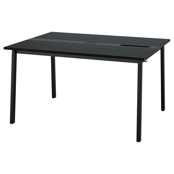 Mesa de conferência retangular preta MITTZON com pernas de metal, design elegante e gerenciamento de cabos.
