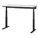 A mesa de pé MITTZON é elegante, preta e ajustável em altura. É um tampo branco e pernas robustas, promovendo conforto ergonômico.