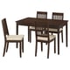 NÄSINGE Conjunto de jantar castanho escuro com chapa de faia, incluindo uma mesa quadrada e quatro cadeiras almofadadas.