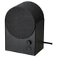 Alto-falante preto, coberto de tecido com topo arredondado, design minimalista, pequeno botão de controle e botão na frente, com fio na parte traseira. Alto-falante bluetooth NATTBAD.