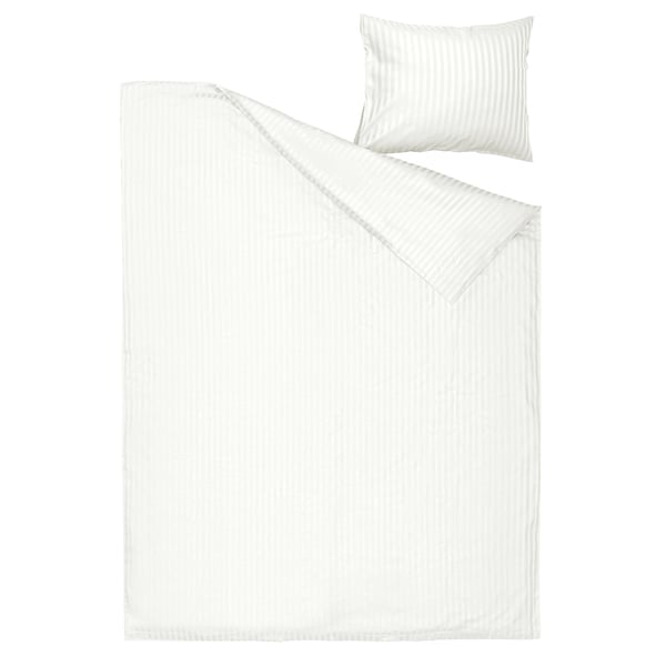 Conjunto de cama NATTJASMIN: branco, às riscas, algodão/lyocell, edredão, almofada.