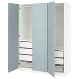 Guarda-roupa Ikea PAX azul de 3 portas com cestos e gavetas de malha.