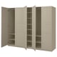 Opção: Guarda-roupa Ikea PAX, bege, madeira, largo com prateleiras.