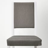 Cadeira cinza minimalista moderna com encosto alto, feita de materiais duráveis, adequada para espaços compactos.