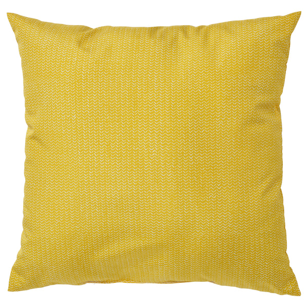 Almofada de poliéster reciclado, amarela, elegante, ecológica.