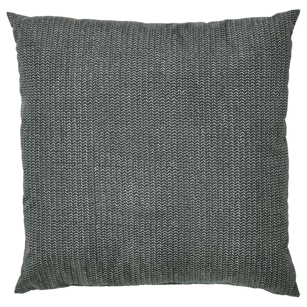 Almofada quadrada antracite com padrão em zigue-zague e brilho sutil, 100% poliéster reciclado.