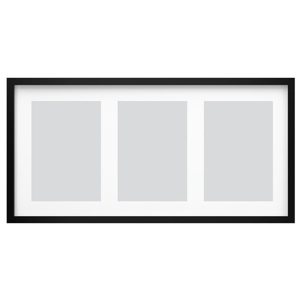 Moldura retangular RÖDALM preta, design elegante, capacidade para 3 imagens, proteção frontal em plástico.