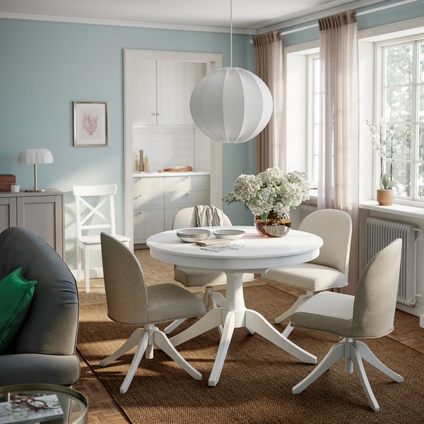 ROSENTORP Mesa extensível, branco, 110/155 cm