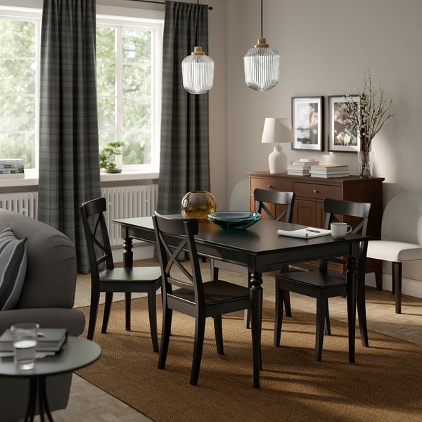 ROSENTORP Mesa extensível, preto, 155/215x87 cm