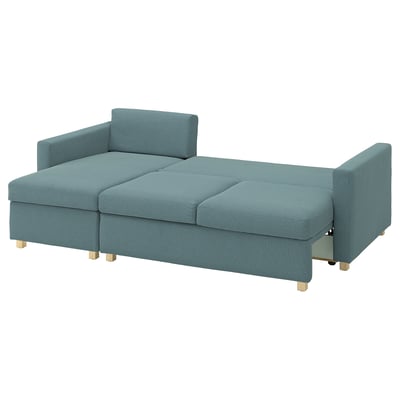 SALTSJÖBADEN Sofá-cama 3lg c/chaise longue, Fridtuna azul acinzentado escuro