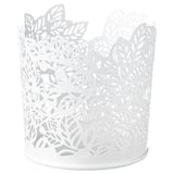 Porta-velas SAMVERKA branco com design de folhas, sombras de velas.