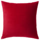 Almofada quadrada de veludo vermelho, macia, de cor sólida com zíper, sem padrões ou enfeites.
