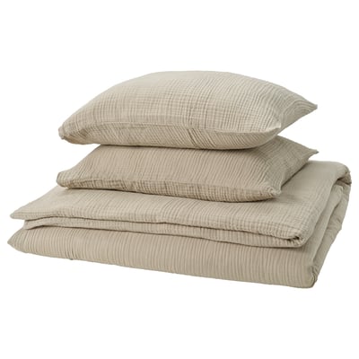 Conjunto de edredom SCHERSMIN: bege, 100% algodão, musselina texturizada, macio e arejado.