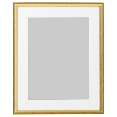 Moldura dourada, vazia com tapete bege, textura de grão de madeira clara.