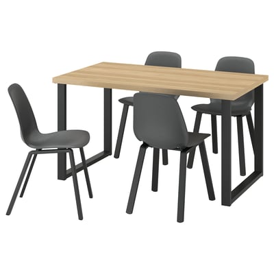 SKÅLSTA Mesa e 4 cadeiras, efeito carvalho Em forma de U preto-cinzento/plástico preto c/contorno metálico/preto-cinzento, 140x80 cm