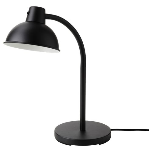 Candeeiro de mesa SKURUP, preto. Metal, pescoço ajustável; cúpula de sombra, base redonda.