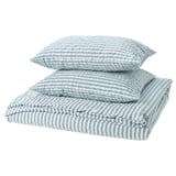 Jogo de cama com riscas azuis, algodão macio