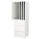 Armário branco SMÅSTAD, portas listradas preto-branco, gavetas, altura ajustável.