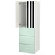 Guarda-roupa SMÅSTAD, branco, gavetas verdes, portas preto-branco, prateleiras reguláveis.