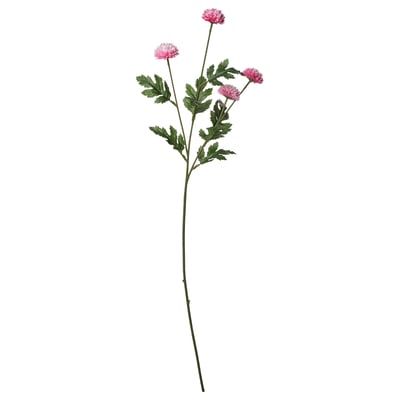 Um caule de flor artificial SMYCKA com flores rosa e folhas verdes, feito com materiais reciclados.