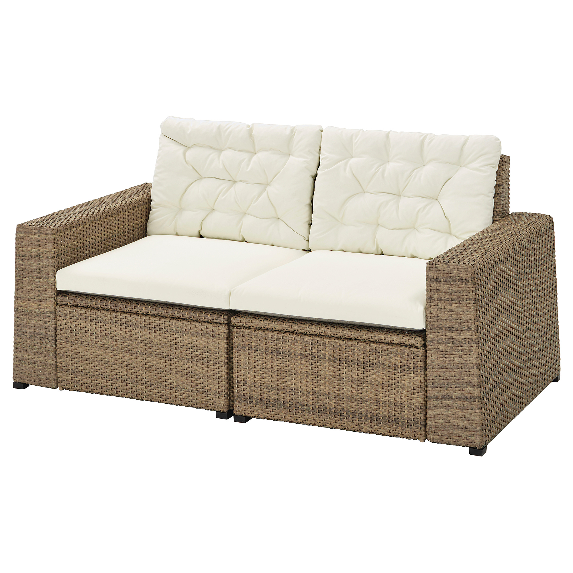 SOLLERÖN Sofá modular 2lug, exterior, castanho, Kuddarna bege IKEA