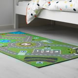 Tapete STORABO para crianças com estrada colorida, perfeito para carros de brinquedo, verde e cinza, macio e durável.