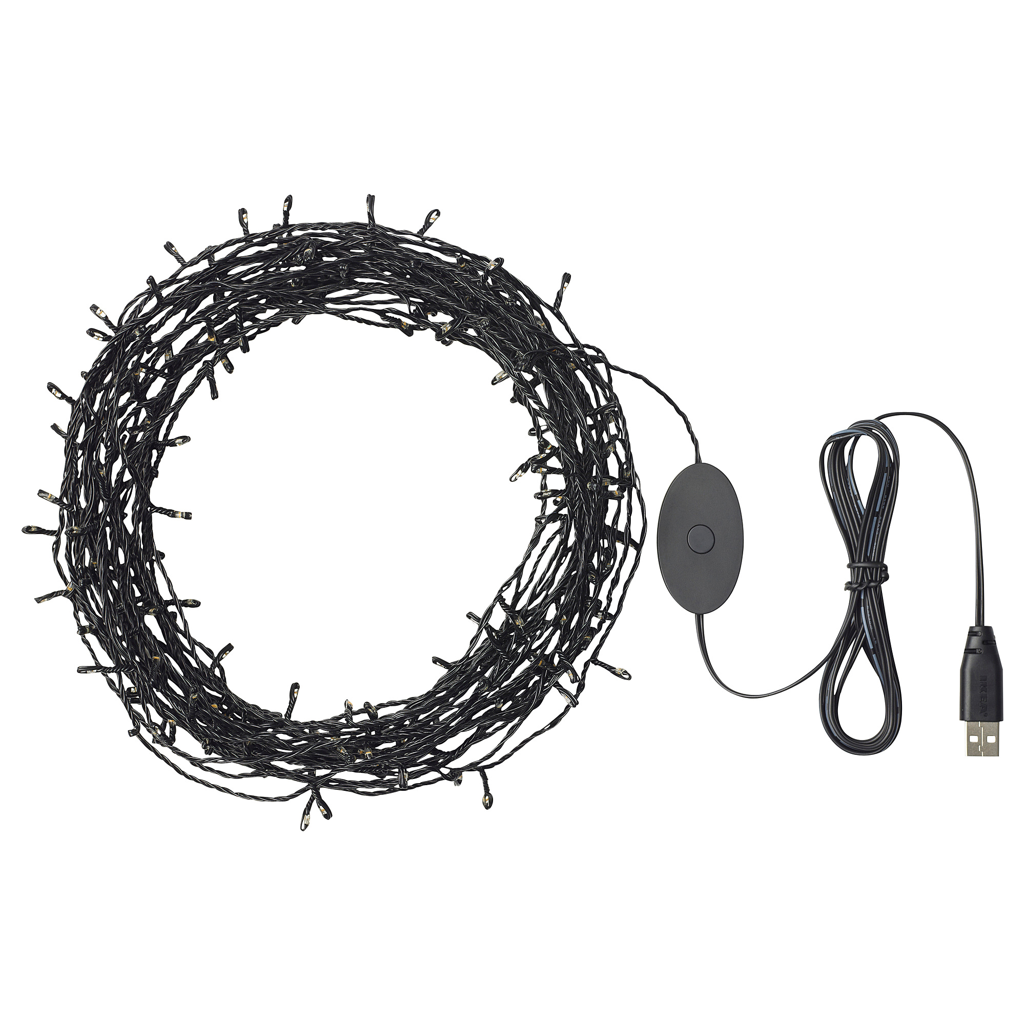 STRÅLA guirlanda de luzes led, preto, com ficha USB, luzes ajustáveis, plástico.