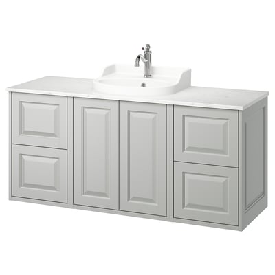TÄNNFORSEN Lavatório para casa de banho cinzento claro, montado na parede, gavetas, armários, lavatório cerâmico, torneira cromada.
