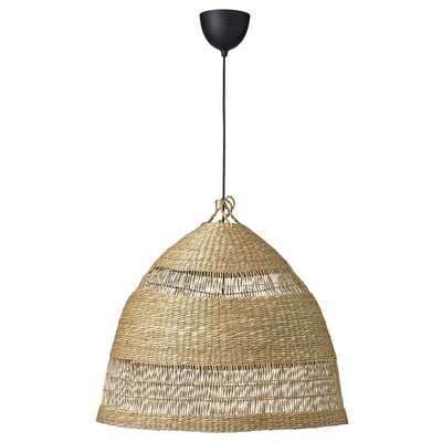 TORARED / HAVSDJUP Candeeiro suspenso, feito à mão junça/preto, 55 cm