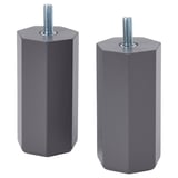Duas pernas de móveis de madeira ULLARP cinza com tampos roscados; Design elegante e hexagonal.